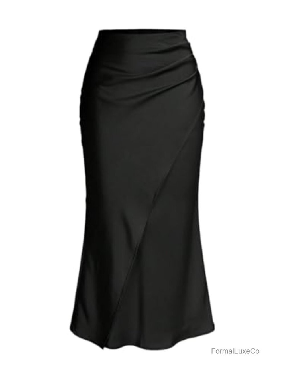 Satin Maxi Skirt Wrap Ruched Fishtail High Rise Slim Fit
